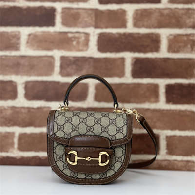 gu.cci horsebit 1955 mini top handle bag beige and ebony gg S*p*e canvas 781387