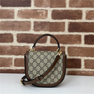 gu.cci horsebit 1955 mini top handle bag beige and ebony gg S*p*e canvas 781387