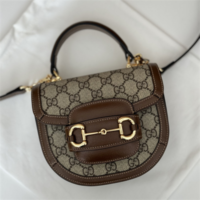 gu.cci horsebit 1955 mini top handle bag beige and ebony gg S*p*e canvas 781387