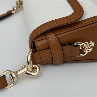 Gu.cci Luce Small Shoulder Bag Canvas and Brown Leather Trim 786027