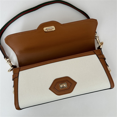 Gu.cci Luce Small Shoulder Bag Canvas and Brown Leather Trim 786027