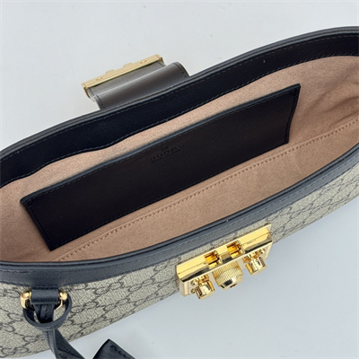 gu.cci padlock small shoulder bag beige and ebony gg S*p*e canvas black leather trim 811705