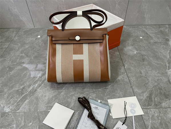 Her.mes Herbag 31 Canvas and Calfskin With Stripe Printing