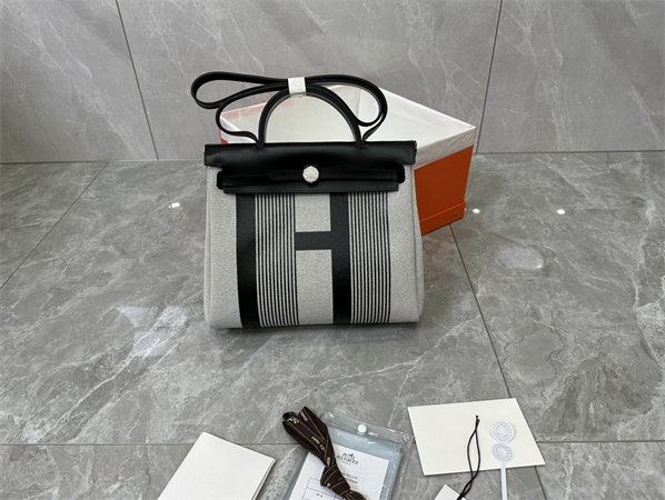 Her.mes Herbag 31 Canvas and Calfskin With Stripe Printing