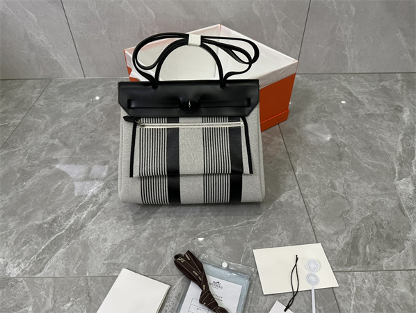 Her.mes Herbag 31 Canvas and Calfskin With Stripe Printing