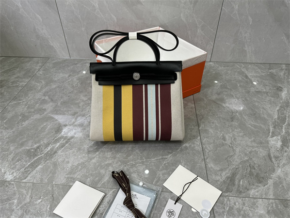 Her.mes Herbag 31 Canvas and Calfskin With Stripe Printing