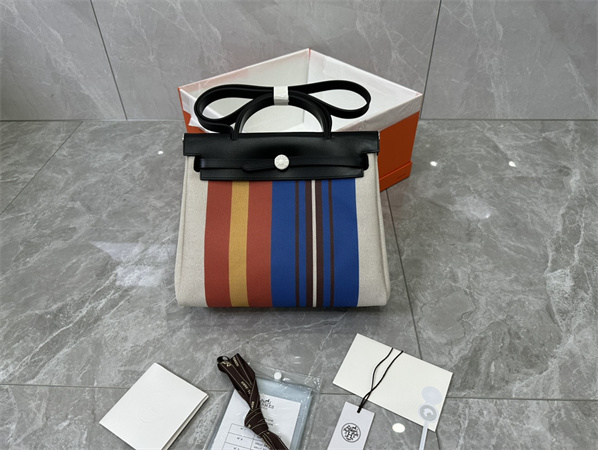 Her.mes Herbag 31 Canvas and Calfskin With Stripe Printing