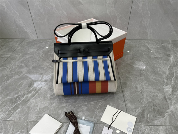 Her.mes Herbag 31 Canvas and Calfskin With Stripe Printing