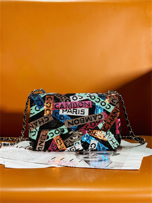 Ch*el mini classic flap bag rainbown sequin evening bag