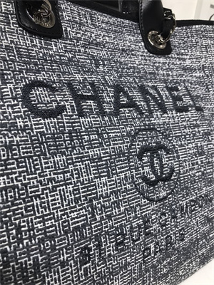 Ch*el deauville large shopping bag mixed fibers gold tone metal black a66941