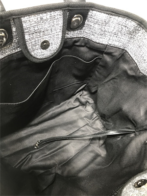 Ch*el deauville large shopping bag mixed fibers gold tone metal black a66941