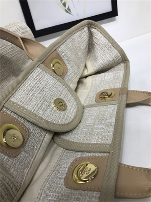 Ch*el deauville large shopping bag mixed fibers gold tone metal  a66941