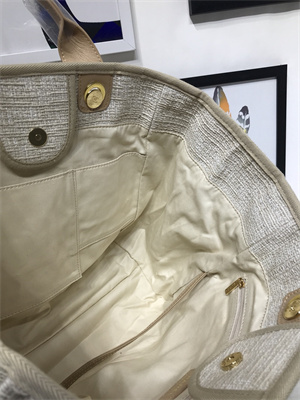 Ch*el deauville large shopping bag mixed fibers gold tone metal  a66941
