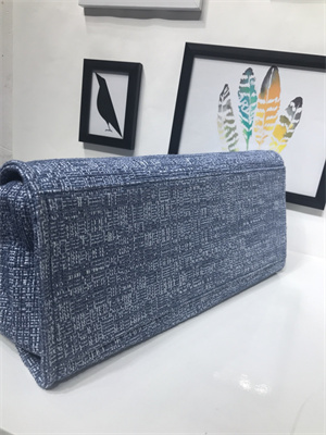 Ch*el deauville large shopping bag mixed fibers gold tone metal blue a66941