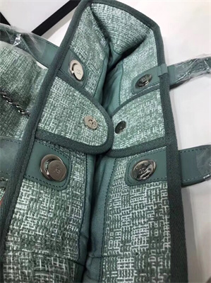 Ch*el deauville large shopping bag mixed fibers gold tone metal green a66941