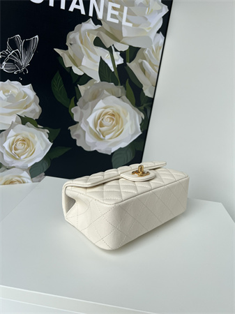 Ch*el mini flap bag with top handle grained calfskin gold tone metal white as2431