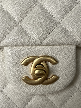 Ch*el mini flap bag with top handle grained calfskin gold tone metal white as2431