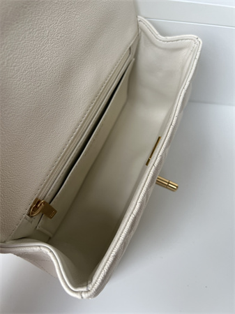 Ch*el mini flap bag with top handle grained calfskin gold tone metal white as2431
