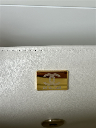Ch*el mini flap bag with top handle lambskin gold tone metal white as2431