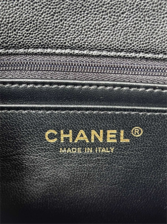 Ch*el mini flap bag with top handle grained calfskin gold tone metal black as2431