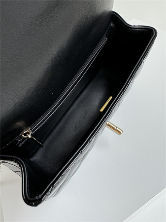 Ch*el mini flap bag with top handle patent calfskin gold tone metal black as2431
