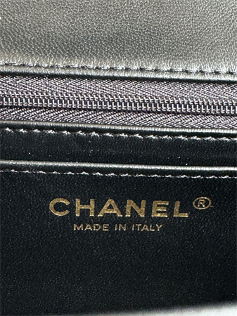 Ch*el mini flap bag with top handle patent calfskin gold tone metal black as2431