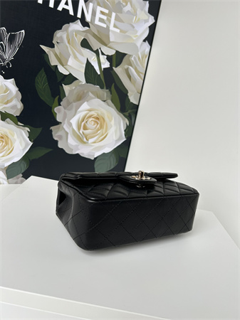 Ch*el mini flap bag with top handle lambskin gold tone metal black as2431