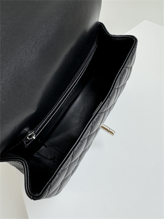 Ch*el mini flap bag with top handle lambskin silver tone metal black as2431