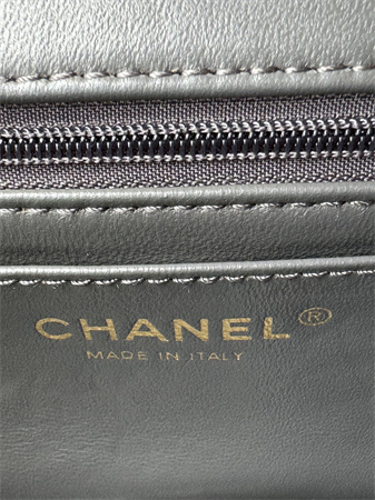 Ch*el mini flap bag with top handle patent calfskin gold tone metal grey as2431