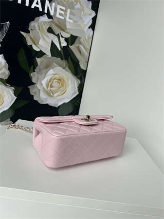 Ch*el mini flap bag with top handle lambskin gold tone metal lt pink as2431