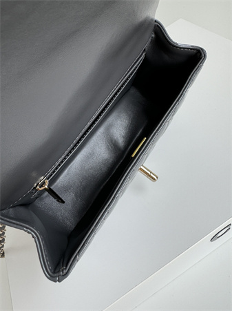 Ch*el mini flap bag with top handle charm patent calfskin gold tone metal grey as2431