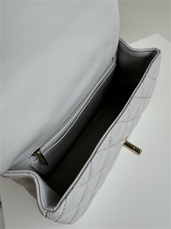 Ch*el mini flap bag with top handle charm lambskin gold tone metal grey as2431