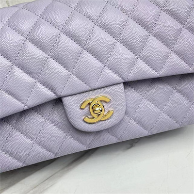 Ch*el medium classic flap bag grained calfskin gold tone metal lilac 01112