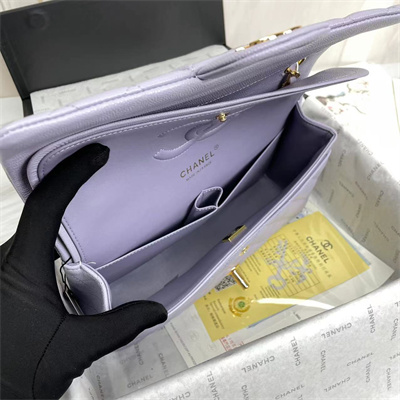 Ch*el medium classic flap bag grained calfskin gold tone metal lilac 01112
