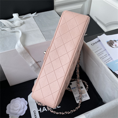 Ch*el medium classic flap bag grained calfskin silver tone metal pink 01112