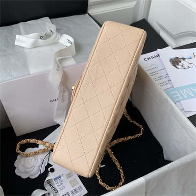 Ch*el medium classic flap bag grained calfskin gold tone metal nude 01112