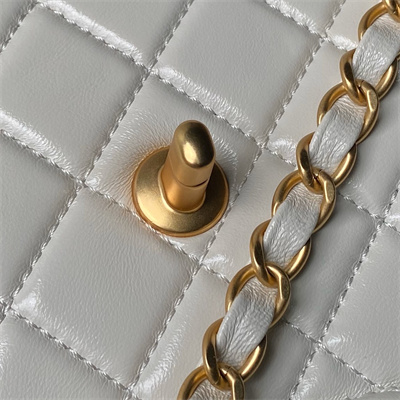 Ch*el vintage medium classic flap bag lambskin gold tone metal white as3586