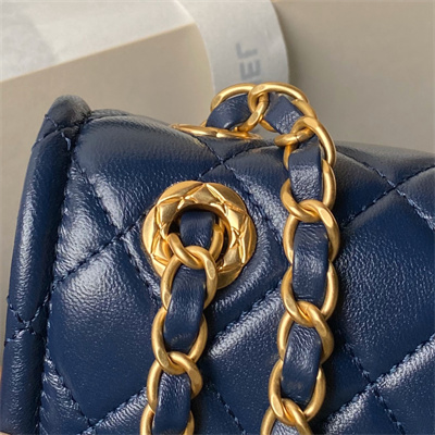 Ch*el vintage medium classic flap bag lambskin gold tone metal blue as3586