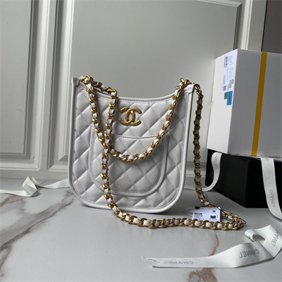 Ch*el hobo chain shoulder bag calfskin gold tone metal white as4532