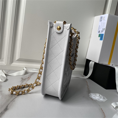 Ch*el hobo chain shoulder bag calfskin gold tone metal white as4532