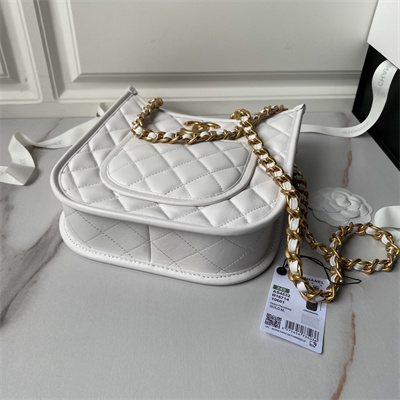 Ch*el hobo chain shoulder bag calfskin gold tone metal white as4532