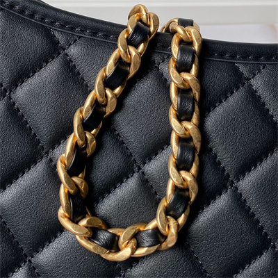 Ch*el hobo chain shoulder bag calfskin gold tone metal black as4532