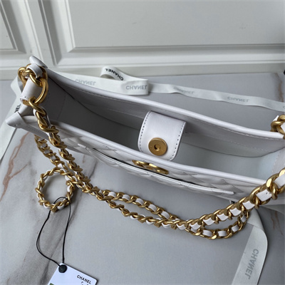 Ch*el hobo handbag calfskin gold tone metal white as4666