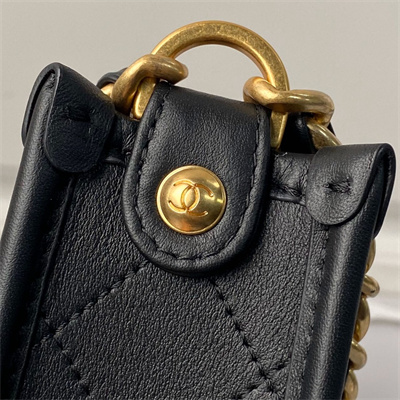 Ch*el hobo handbag calfskin gold tone metal black as4666