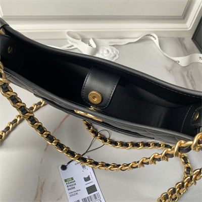 Ch*el hobo handbag calfskin gold tone metal black as4666