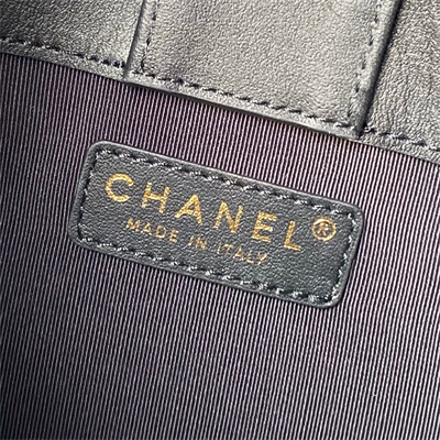 Ch*el hobo handbag calfskin gold tone metal black as4666