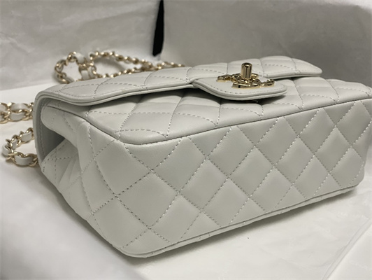 Ch*el mini flap bag with top handle shinny lambskin gold tone metal white as4924