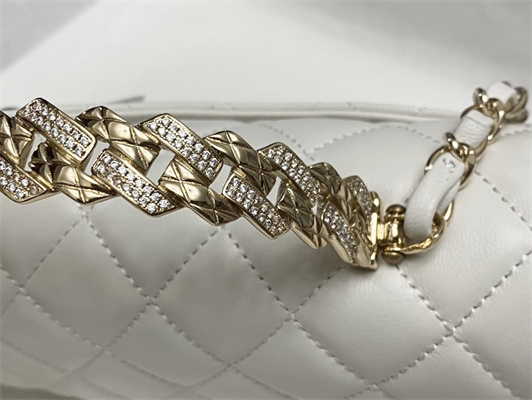 Ch*el mini flap bag with top handle shinny lambskin gold tone metal white as4924