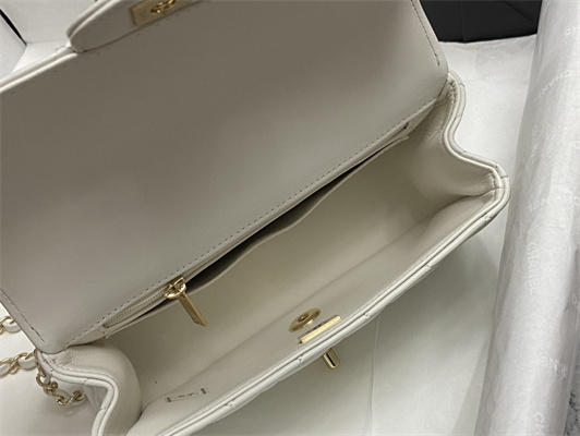 Ch*el mini flap bag with top handle shinny lambskin gold tone metal white as4924