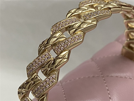 Ch*el mini flap bag with top handle shinny lambskin gold tone metal pink as4924